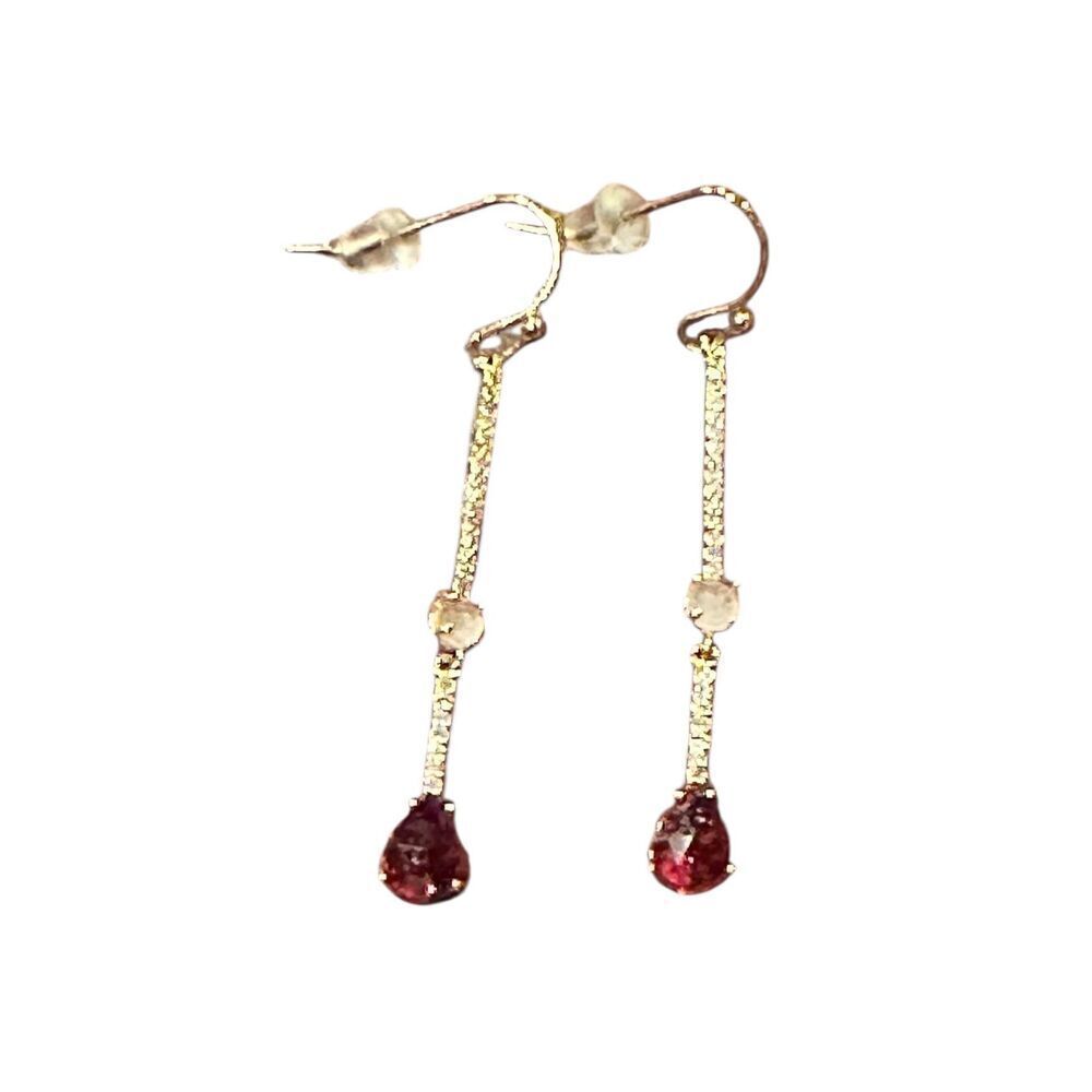 TAI Ruby Red & Gold & CZ Dangle Earrings